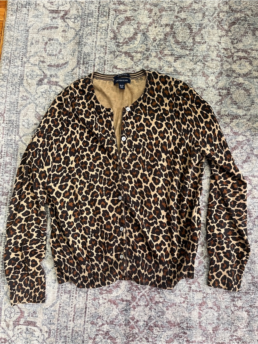 Lands' End Leopard Print Cardigan in Brown & Black